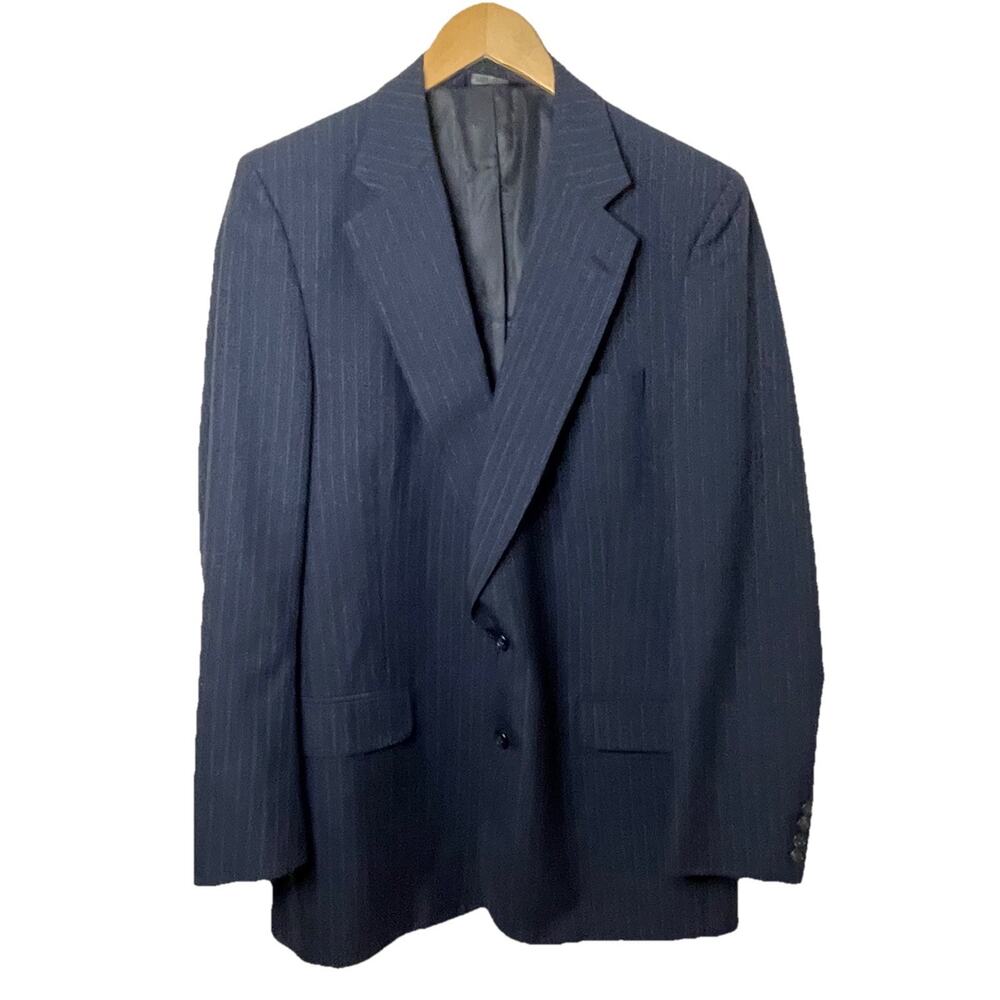 Burberrys’ Blue Pinstripe Wool Blazer Suit Jacket Sz Vintage 80s US Made Sz 41R